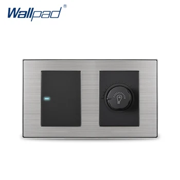 

Wallpad 1 Gang 2 Way Switch With Dimmer Luxury Satin Metal Panel Wall Light Switch With LED Indicator 160*86mm