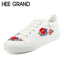 HEE GRAND/ г. парусиновая обувь женские лоферы на платформе с вышивкой на толстой резиновой подошве, Весенняя повседневная женская обувь на плоской подошве со шнуровкой и цветами, XWF533