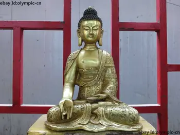 

16" China bronze gild carved eight treasures buddhism Shakyamuni buddha Statue