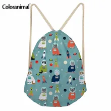 Coloranimal Galaxy космический Принт с кошкой мужская повседневная сумка на шнурке Softback Back Pack для мужчин женщин тренажерный зал мешок веревка мешок для хранения
