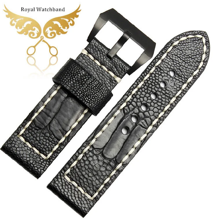 New Arrival Watchband 26mm Real Genuine Ostrich Skin Leather Black Watch Strap Band Free Shipping