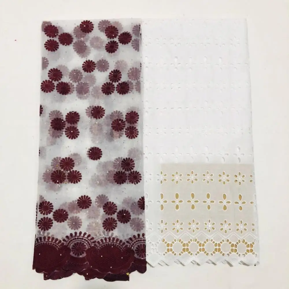 

2019 Latest African Nigerian Net Lace Fabric Tulle With Diamond Cotton Embroidery France Mesh Lace Fabrics 2.5+2.5Yard/Lot A2127