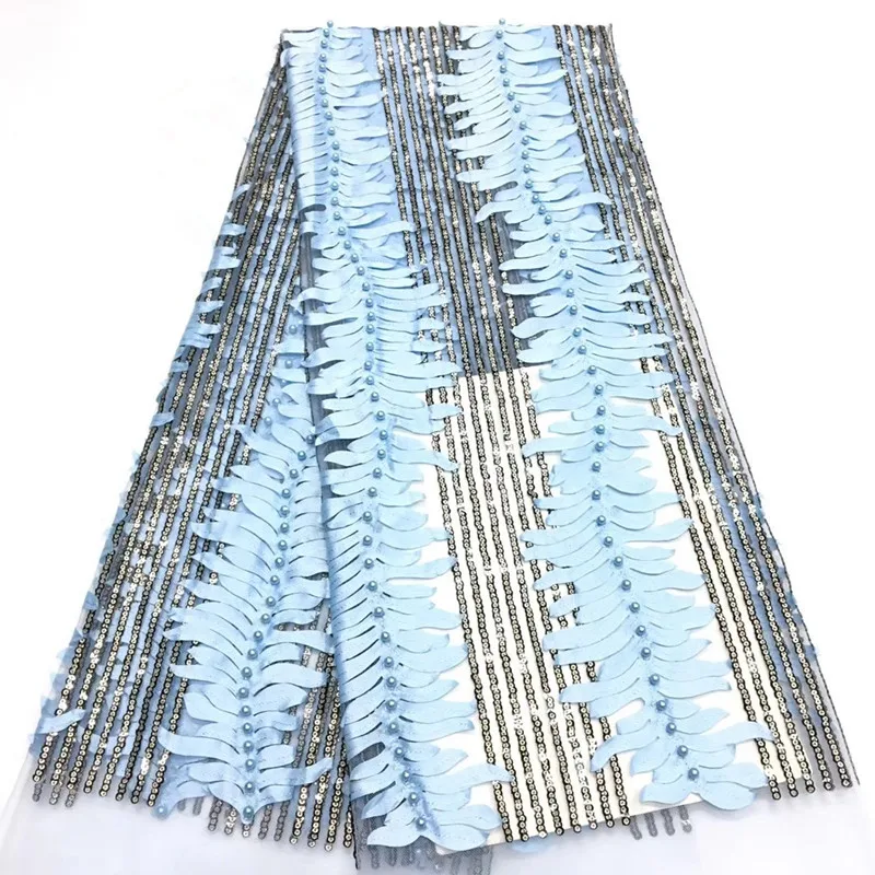 

Nigeria Sequin Net Lace Embroidered High Quality African French Tulle Lace Fabric 3d Design Nigerian Blue Lace Fabrics X1420