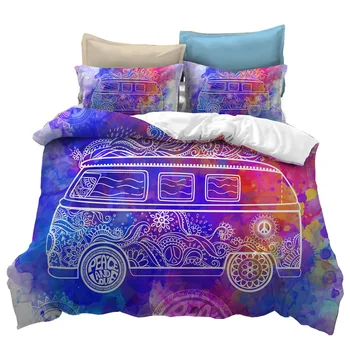

Peace Symbol Bedding Set,Colorful Peace and Love Car Bohemian Duver Cover Sets with Pillowcase,Kid Adult Home Decoration Bedding
