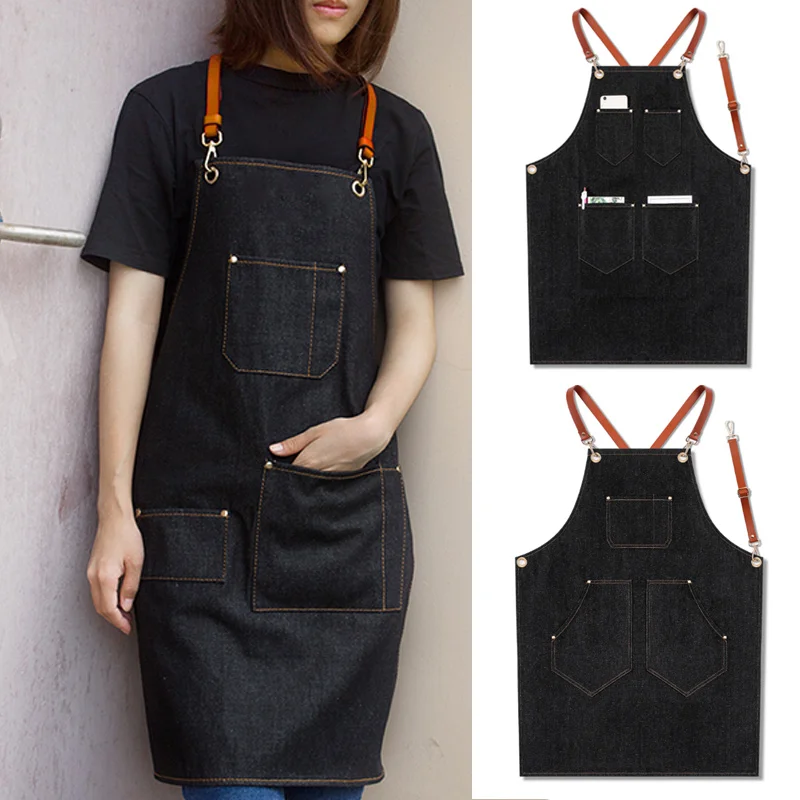 

Denim Apron Strap Bib Apron Barista Bartender BBQ Chef Uniform Workwear 2019ing
