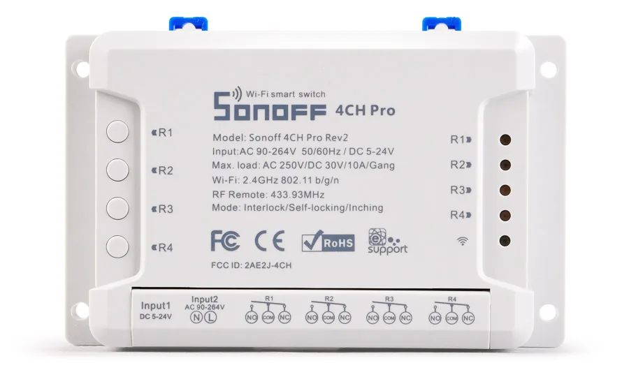 Sonoff 4ch pro-4Gang инчинг/самоблокирующийся/Блокировка 433 МГц RF WiFi беспроводной смарт-переключатель для дома автоматический светильник AC220V& DC5-24V - Комплект: 4chproR2