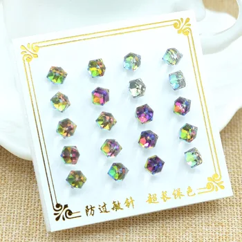 

WLP AB square Earring set For women fashion beautiful Geometric Cubic Crystal Multi-color Shiny temperament earrings for women