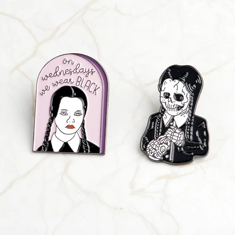 

Punk Wednesday Adams Brooch Witch Magic skull vampire Button Pins Denim coat Pin Badge Gothic Jewelry Gift