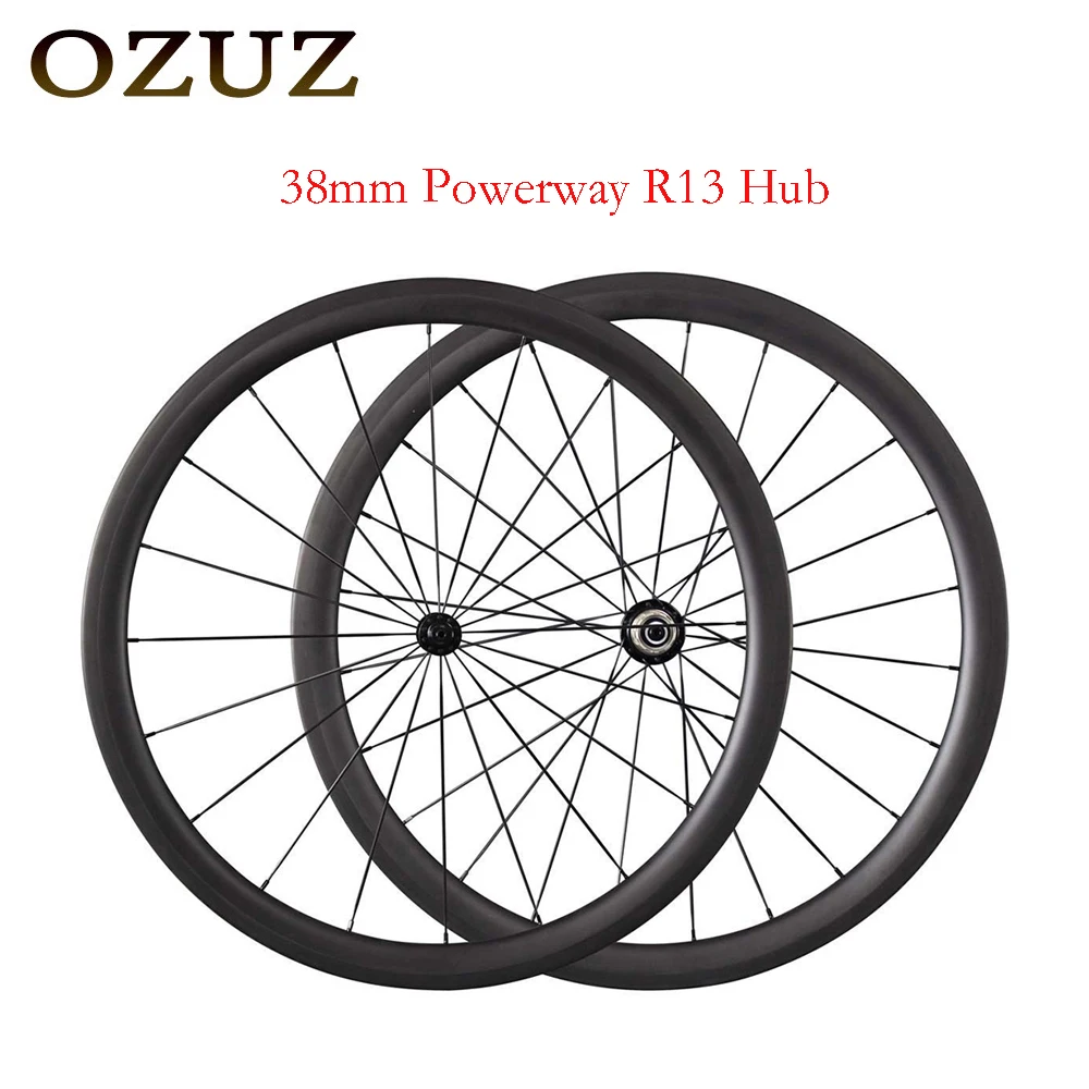 

OZUZ Top Quality Ultra light Clincher Tubular Chinese Road Carbon Wheelset 3K Matte 38mm Cycling Varbon Wheels Powerway R13 Hub