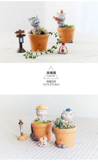 Roogo Мини цветочный горшок с мультяшным котом миниатюрные дизайнерские