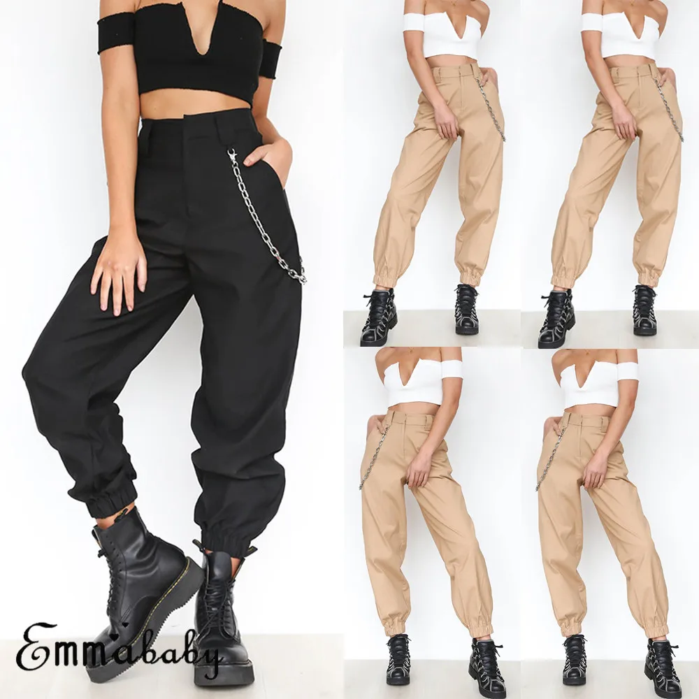 Hirigin AU Модные женские свободные штаны с цепочкой в стиле хип-хоп, повседневные брюки-карго для бега, шаровары