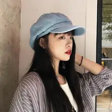 Новая Винтажная кепка газетчика Cadet, женские джинсовые военные кепки для мальчика, британский классический женский в стиле Гэтсби, плоская шляпа, промытый джинсовый берет