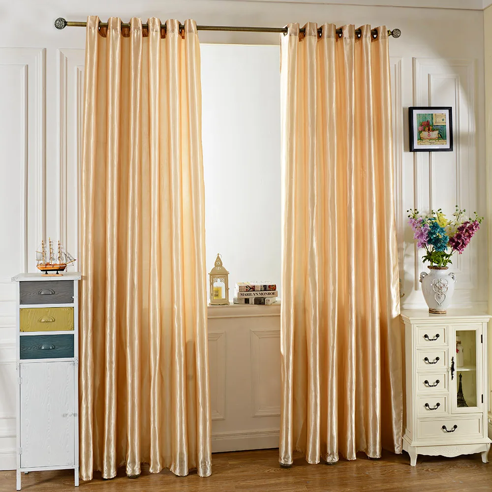 100 x 250CM Pure Color Grommet Ring Top Blackout Window Curtain Satin