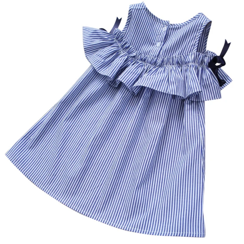 Мода 2017 г. детское платье в полоску платье на бретелях, платье, комплект детской одежды для девочек с открытыми плечами платья без рукавов
