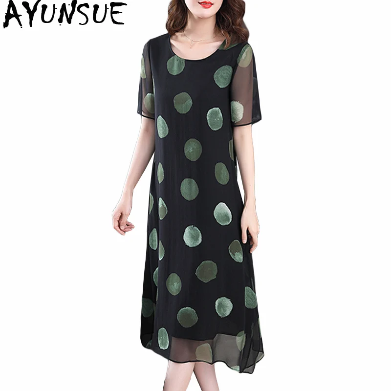 

AYUNSUE Summer Polka Dot Dress Women Silk Midi Elegant Plus Size Dress Casual Party Korean Vintage Vestidos Verano 2019 KJ1847