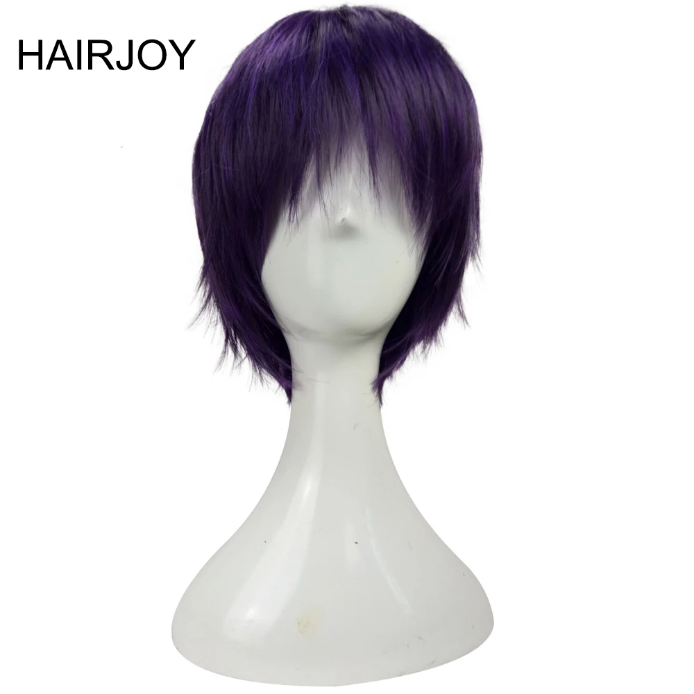 Hairjoy Noragami Йато Косплэй парик Фиолетовый Короткие слоистых вьющиеся 35 см термостойкие синтетические волокна волос 6 цветов Бесплатная