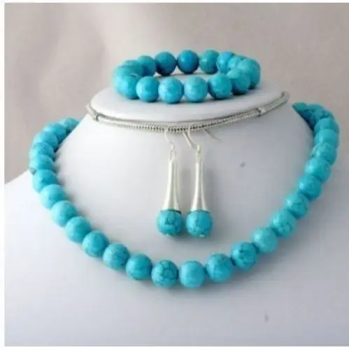 

Free shipping 10mm Turquoise necklace earring bracelet set