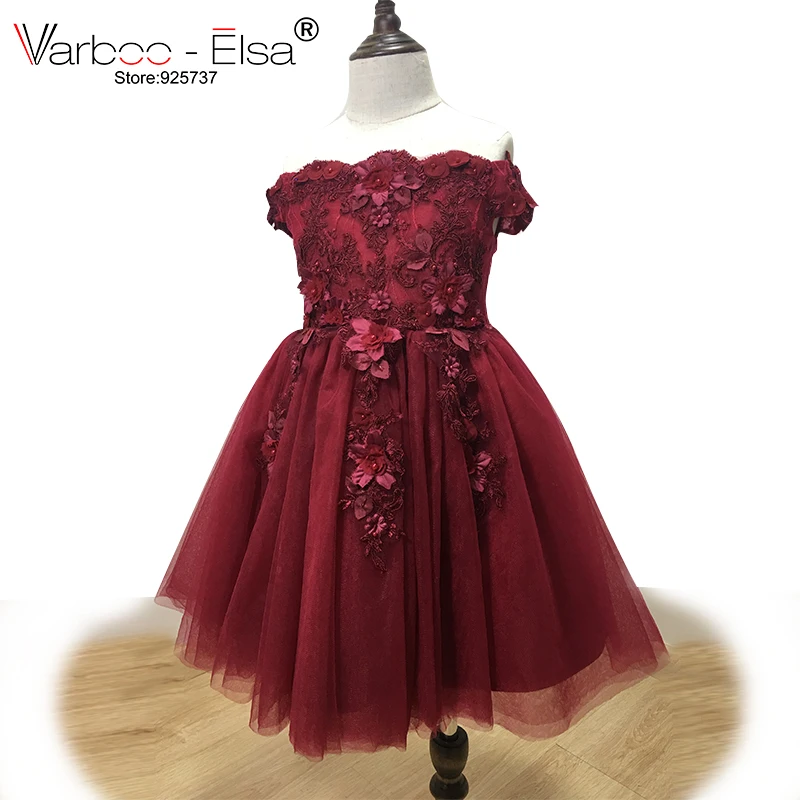 Varboo_elsa Милые 3D аппликации детское вечернее платье 2018 платье с цветочным узором для девочек маленькая девочка выполнение платье бордовый