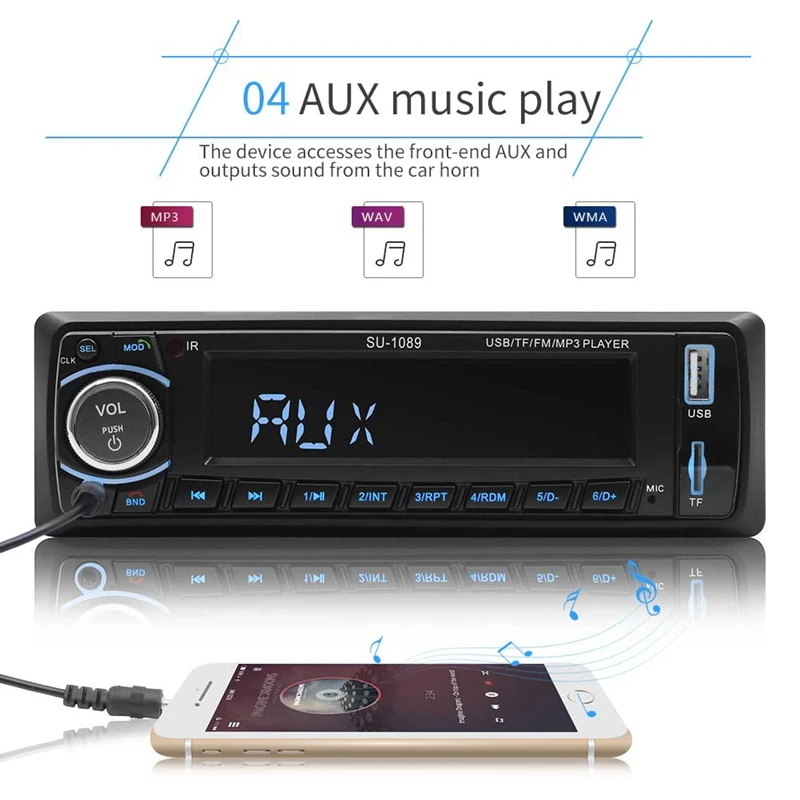 12V Car Bluetooth Radio Stereo Mp3 Player Aux Fm Usb Car Radio Player Su-1089