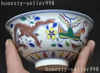 

Crafts statue marked Chinese Exquisite wucai Enamel Porcelain dragon Phoenix bird bowl Cup halloween