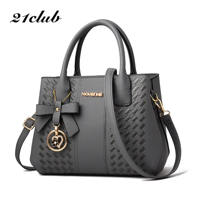 

21CLUB Brand Small Fashion Zipper Knitting Solid Color Bow Ladies Totes Shopping Working Women Messenger Bags Female Handbags