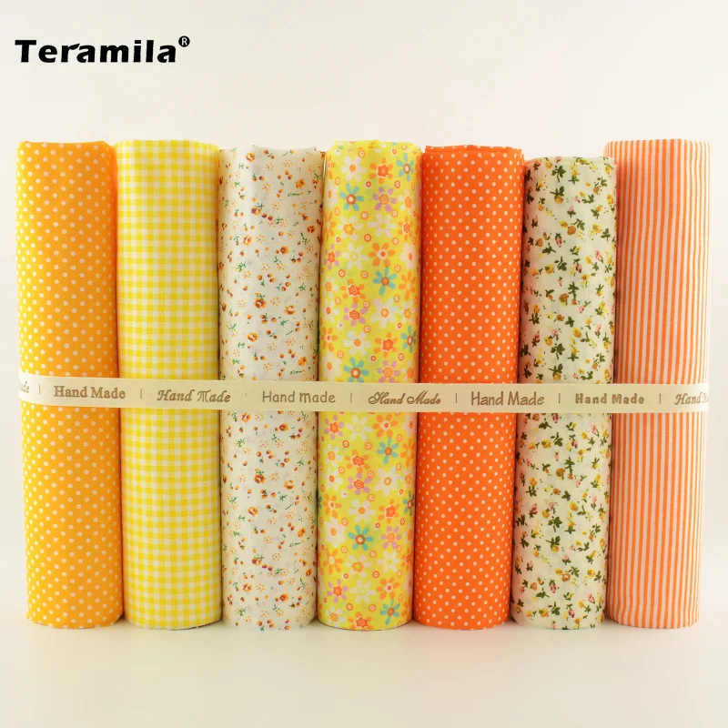 

7pcs/lot Multiple Color Cotton Fabric Floral and Dots Design for Home Textile Quilting Meter Desk Decoration Tecido To Patchwork