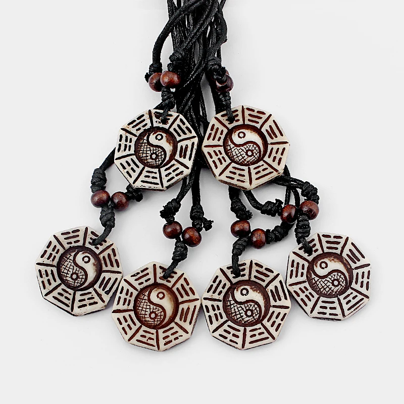 1pcs Yak Bone Taiji Bagua Charms Pendant Surf Necklace Adjustable Ying Yang