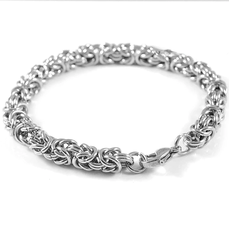 GOKADIMA 6mm wide 316L Stainless Steel Byzantine Chain Bracelet Mens