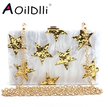 

2018 New Elegant Brand Women Shoulder Clutch Bag Fashion Messenger Bag Sequins Acrylic Star Party Evening Shoulder Box Clutch