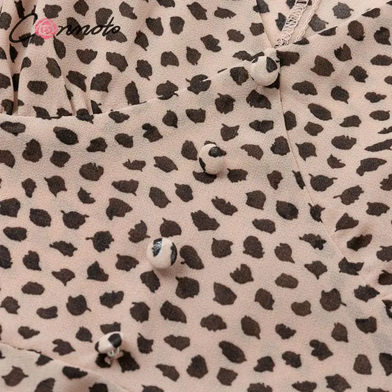 Conmoto Сексуальная женская рубашка с леопардовым принтом, сексуальные прозрачные блузки, шифоновая блузка с рукавами-фонариками
