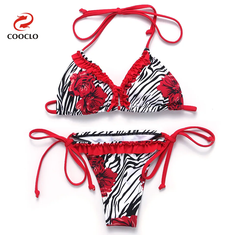 

COOCLO New 2019 Beach Wear Soft Micro Bikini Set Sexy Women Swimsuit Striped Swimwear Bathing Suit Beach Wear Brazilian Biquini