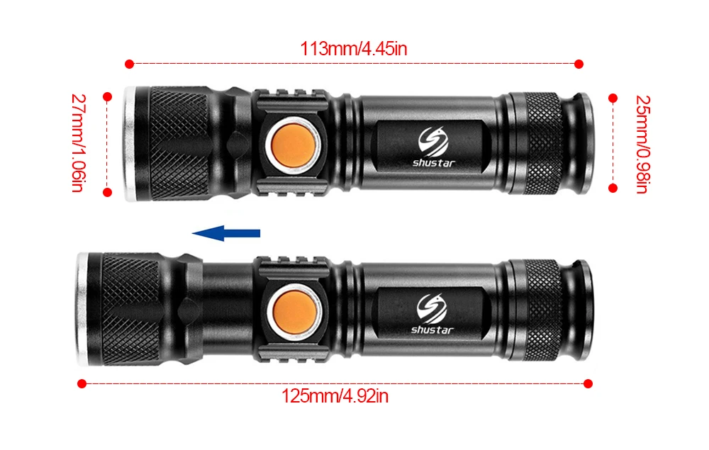 USB внутри Батарея T6 мощный 2000LM светодиодный фонарик Портативный свет Перезаряжаемые Тактический светодиодные фонари зум фонарик