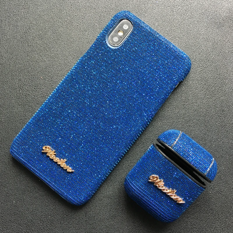 Сияющий блестящий чехол для телефона для iPhone 11 Pro X 7 8 6 6S Plus XS чехол для MAX XR Блестящий Bluetooth беспроводной ушной чехол для телефона для AirPods - Цвет: 1 Set Blue