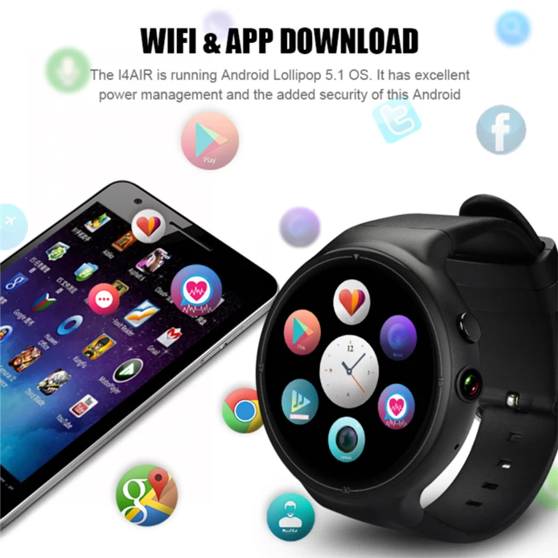 I4 AIR 2MP HD Bluetooth Smart часы ОС Android 5,1 Шагомер монитор сердечного ритма 2 г + 16 г WI-FI gps Smartwatch с многоязычным