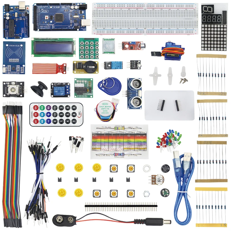 Сделай Сам Starter kit шаговый двигатель + ЖК-дисплей 1602 + SG90 + Перемычка + Макет + датчики модуль для UNO r3 Для MEGA 2560