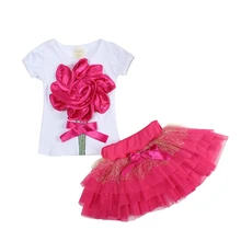 Летний комплект одежды для маленьких девочек, топы с цветочным принтом и детские юбки-пачки, комплект из 2 предметов, комплект одежды для новорожденных девочек, спортивный костюм для малышей