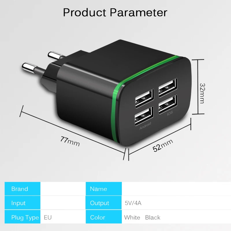 Универсальный 4-Порты и разъёмы USB Зарядное устройство 5V 4A/2A 4 Порты usb Смарт настенный Зарядное устройство для путешествий Зарядное устройство светодиодный светильник со штепсельной вилкой европейского стандарта для iPhone samsung LG