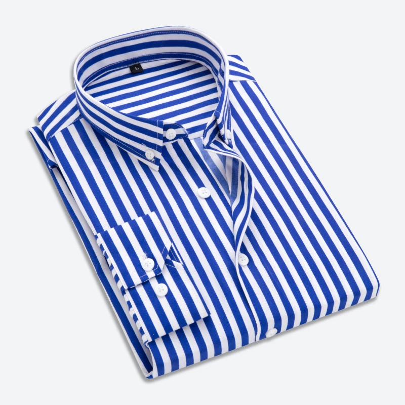 Весенняя рубашка в полоску с длинными рукавами Для Мужчин's хлопковыми лацканами и Бизнес Повседневное модные тонкие Большие размеры Для мужчин's рубашка Азиатский размер M-4XL