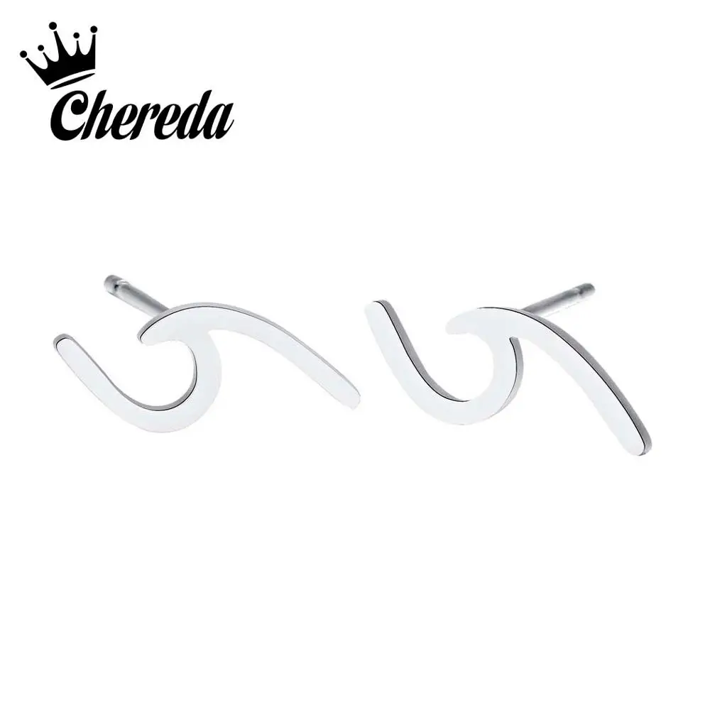 

Chereda Silver Wave Earrings For Women oorbellen Stud Earrings Stainless Steel Geometric Earring pendientes mujer