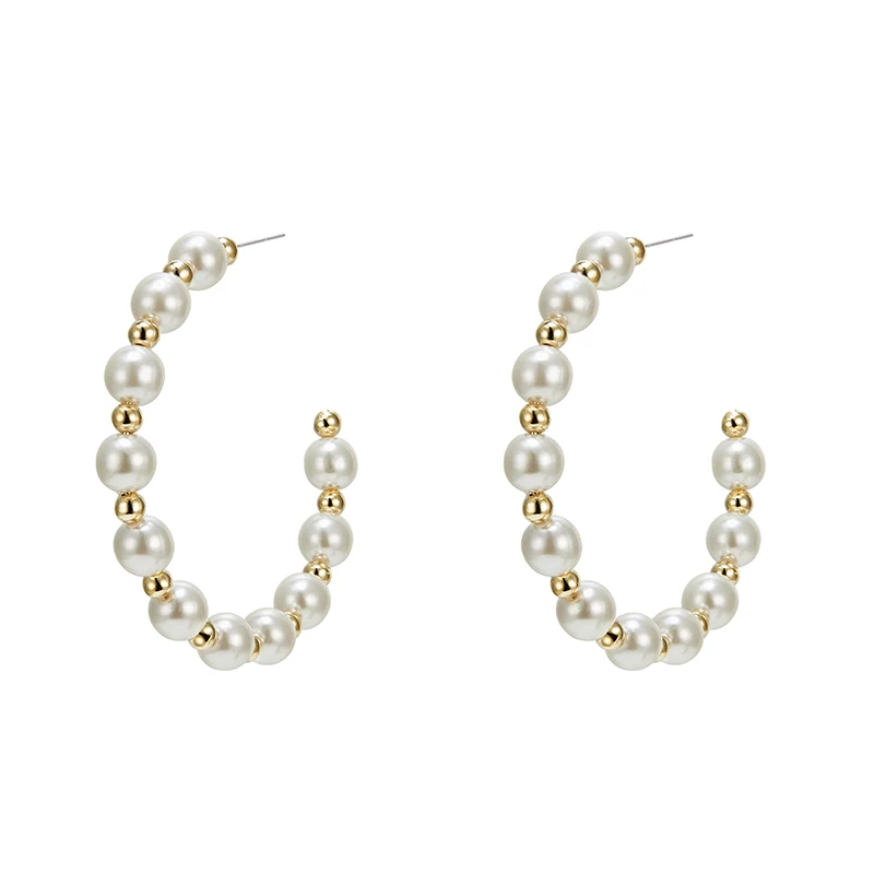 

LWONG New Boho Chic Pearls Half Hoop Earrings For Women Simple Statement Pearl Earrings Beaded Large Hoops Minimalist Jewelry