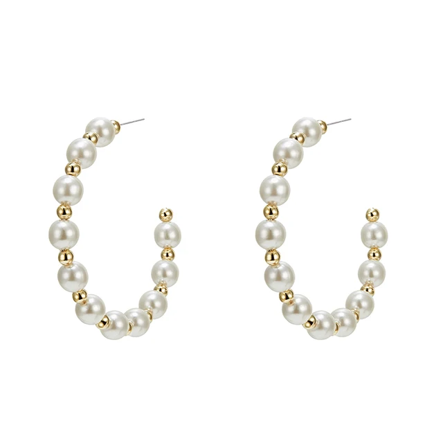 Lwong New Boho Chic Pearls Half Hoop Earrings For Women Simple Lwong New Boho Chic Pearls Half Hoop Earrings For Women Simple Statement Pearl Beaded Large