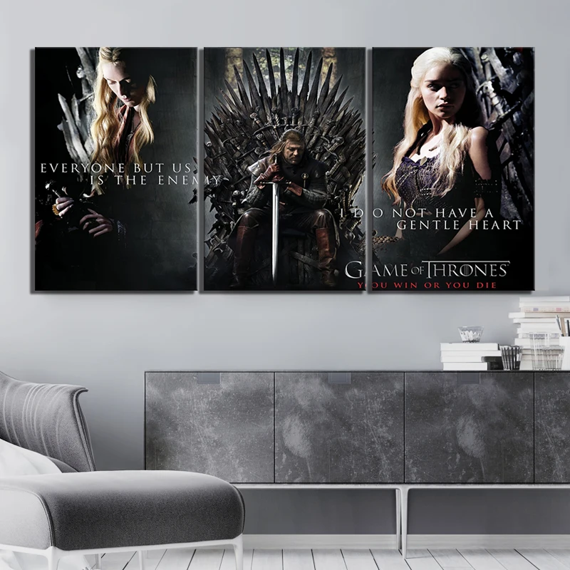 

Home Decorative Wall Pictures Prints Artwork Poster 3 Panel Game of Thrones Movie Modular Cuadros Canvas Paintings For Boys Room