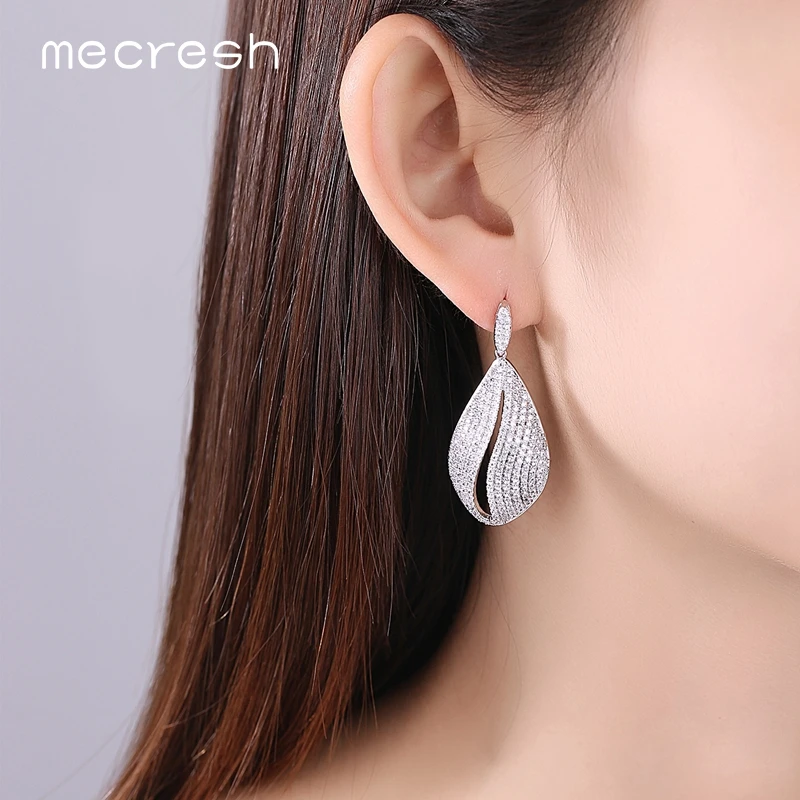 

Mecresh Korean Micro Round CZ Teardrop Dangle Earrings for Women Luxury Bridal Piercing Earrings 2022 Wedding Jewelry MEH1106