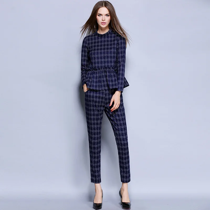 Msguide Womens Elegant Autumn Colorblock font b Tartan b font Check Plaid Peplum Pocket Wear To