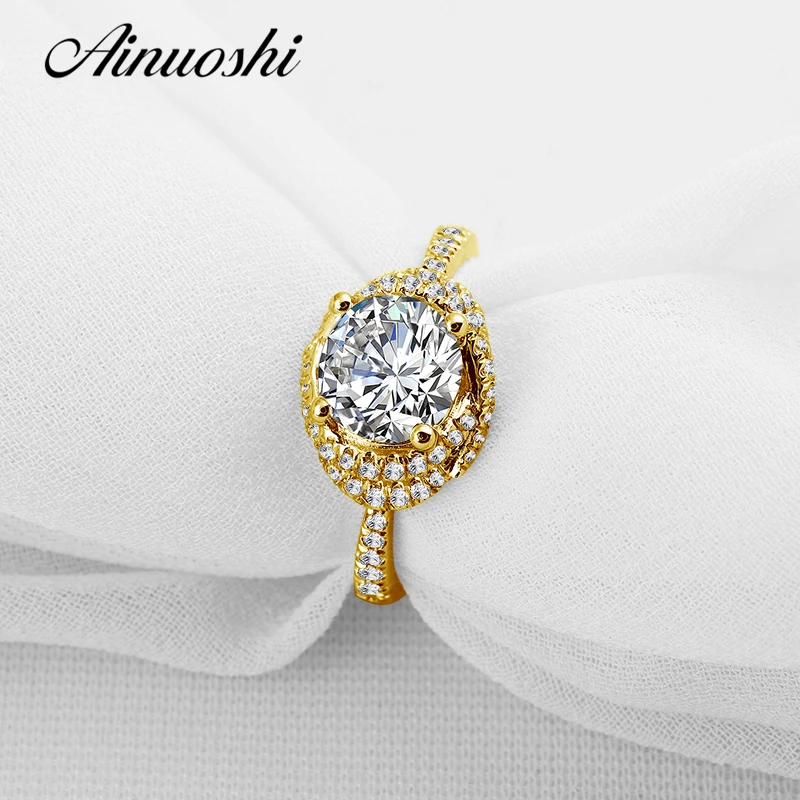 

AINUOSHI 10k Solid Yellow Solid Gold Luxury Wedding Ring 2 Carat Round Cut Simulated Sona Diamond Jewelry Women Engagement Rings