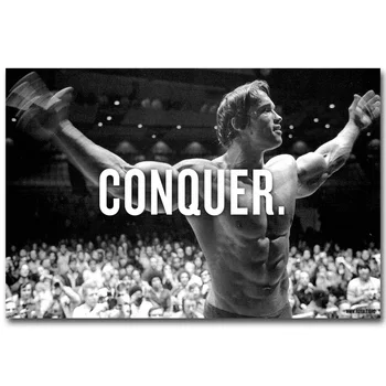 

CONQUER - Arnold Schwarzenegger Bodybuilding Motivational Quote Art Silk Poster Print Inspirational Picture for Room Wall Decor