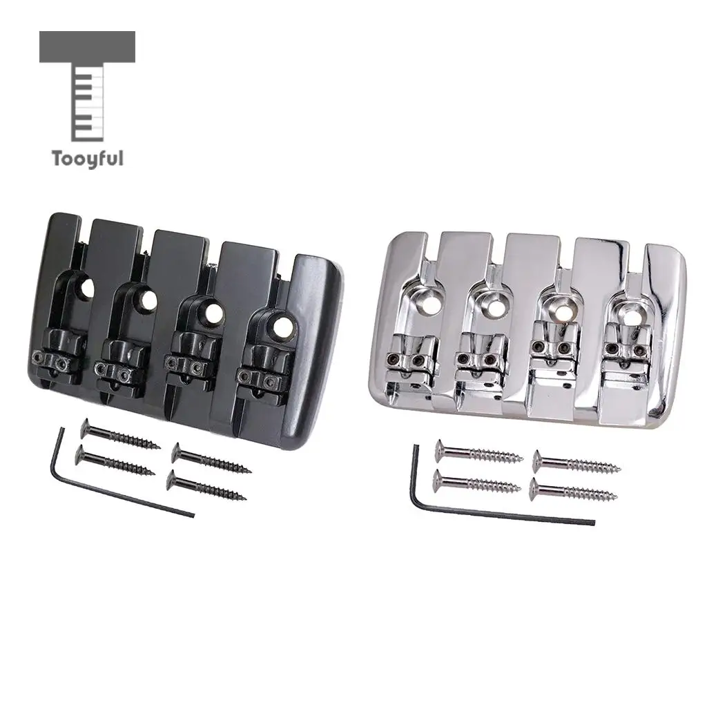 Tooyful Bass Bridge Tailpiece with Screws Wrench for 4 String Electric Bass Replacement Parts Black
