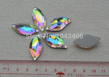 

100pcs 15*30mm S shape Crystal AB color sew on Glass Crystal Rhinestones sewing sew on stones with 2holes