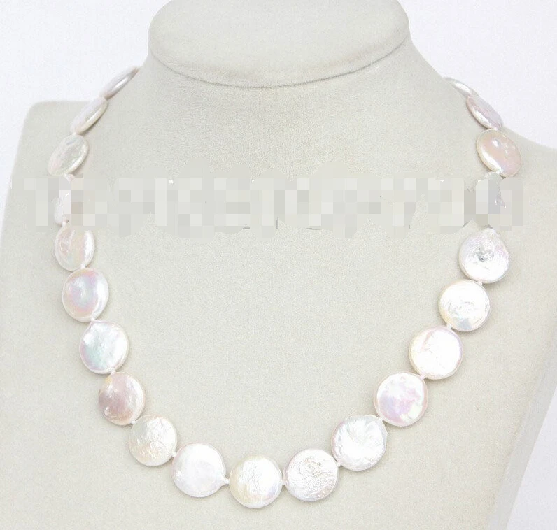 

Free shipping >>>>>natural 17" 15mm coin fastener white pearls necklace E2988