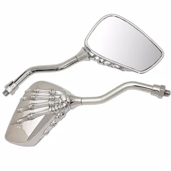 

free shipping CHROME SKELETON HAND UNIVERSAL SCOOTER MOPED VESPA ATV MOTORCYCLE MIRRORS M8 M10